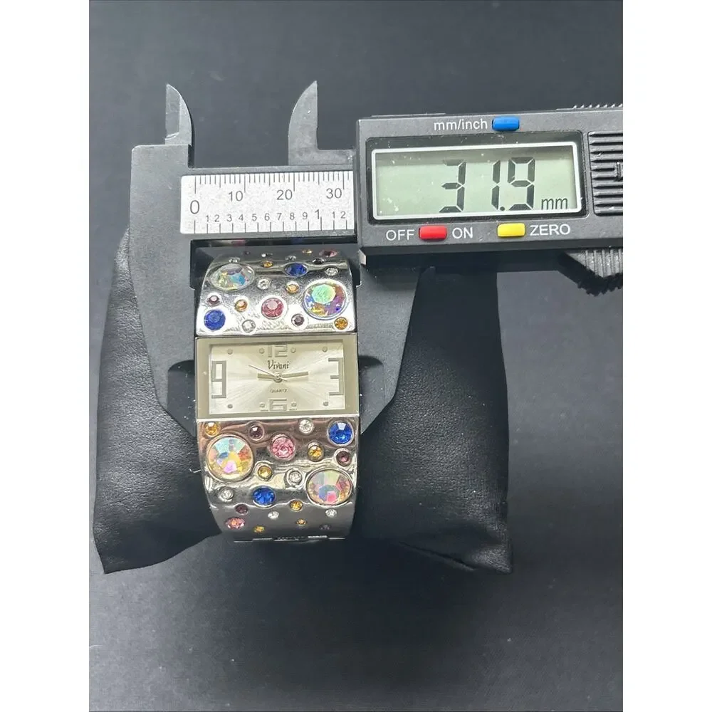 Vivani Silver Tone Multicolored Stones Women’s Cuff Watch